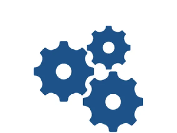 Graphic of three cogs turning