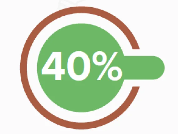 Green circle with white text saying 40% in the middle with a red circled border around the green circle