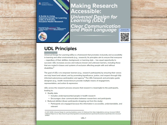 Making Research Accessible: Universal Design for Learning (UDL) | Clear Communication and Plain Language cover on a wooden background.