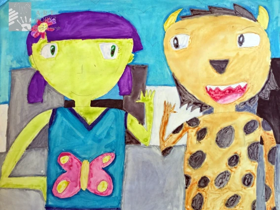 Water color of two characters on paper