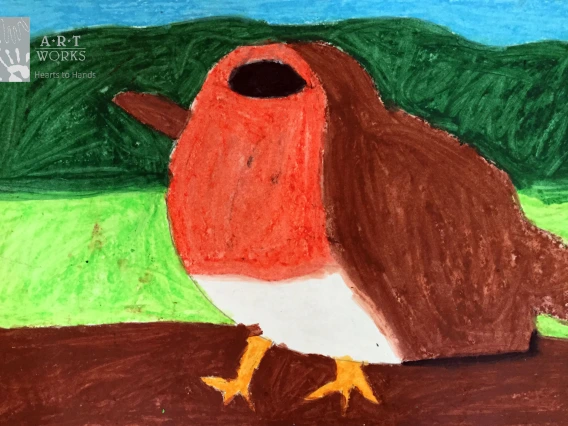 Pastel coloring of a robin