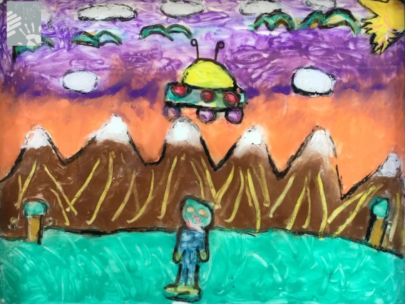 oil paint of alien invasion