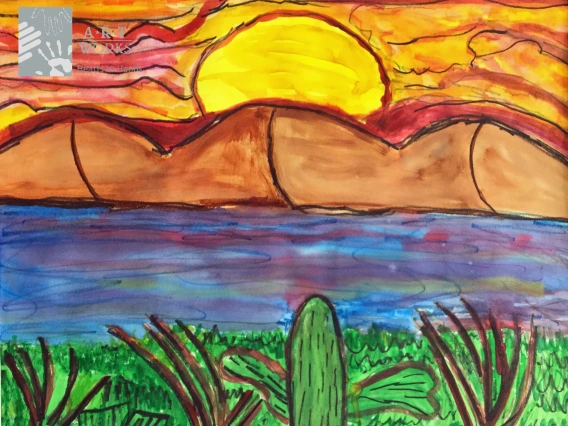 watercolor of sunset