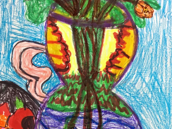mixed media on flowers in vase