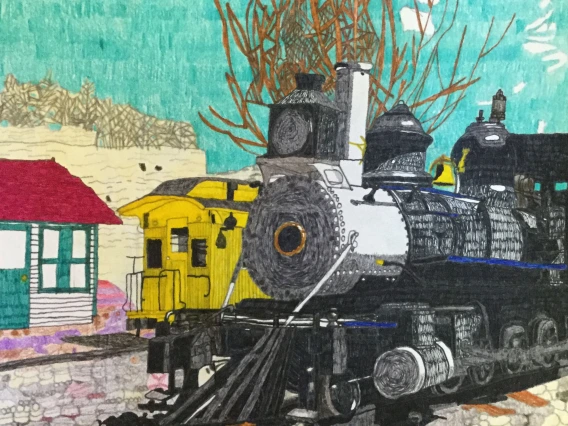 colored pencils of a train