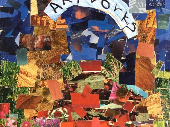 collage of paper making the Artworks building