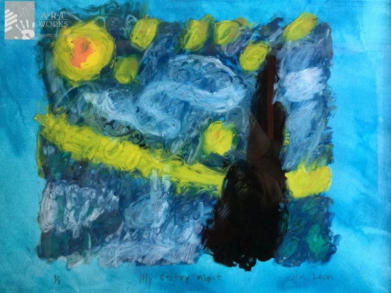 oil paint of starry night on glass