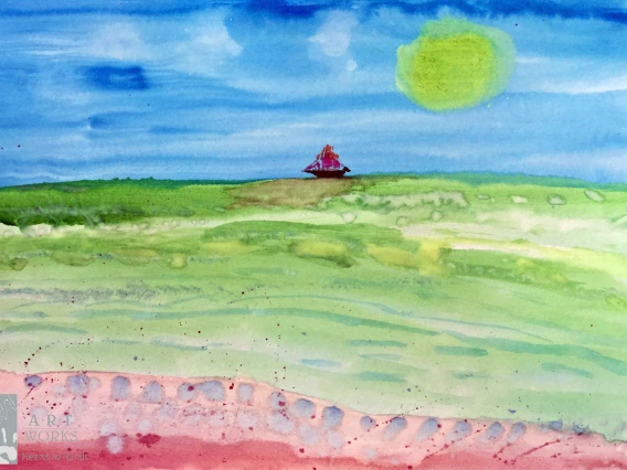 watercolor of sky and ocean