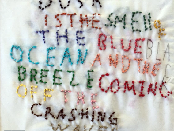 fabric with writing on it