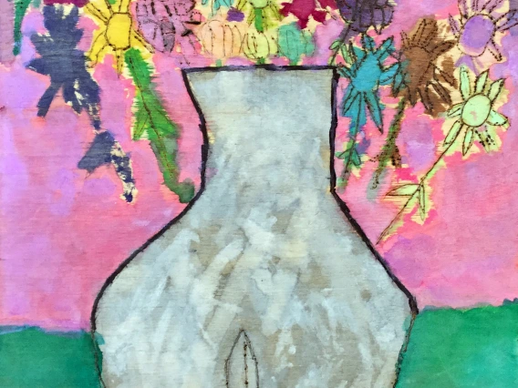 watercolor of a vase and flowers
