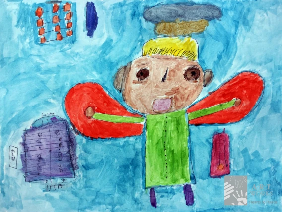 watercolor on paper of boy with wings