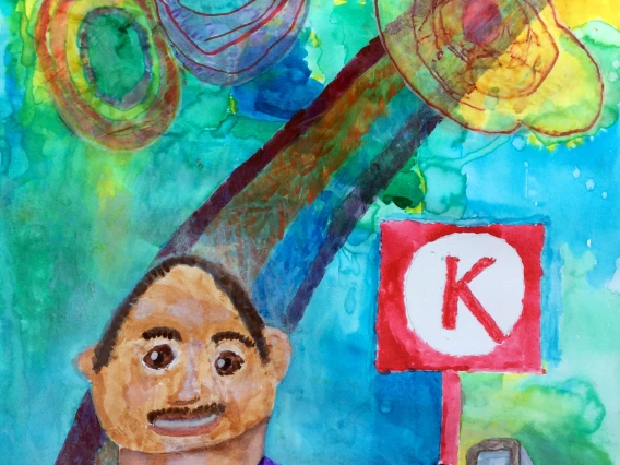 drawing of person in front of circle k