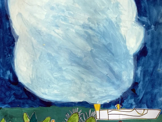 drawing of a cloud above a landscape