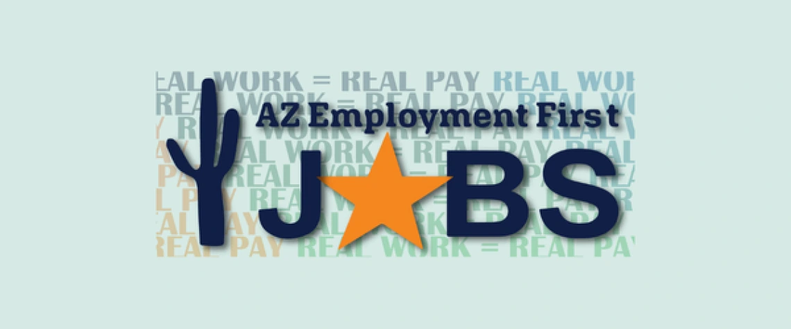 AZ Employment First logo with a saguaro on the left hand side and a light green background.