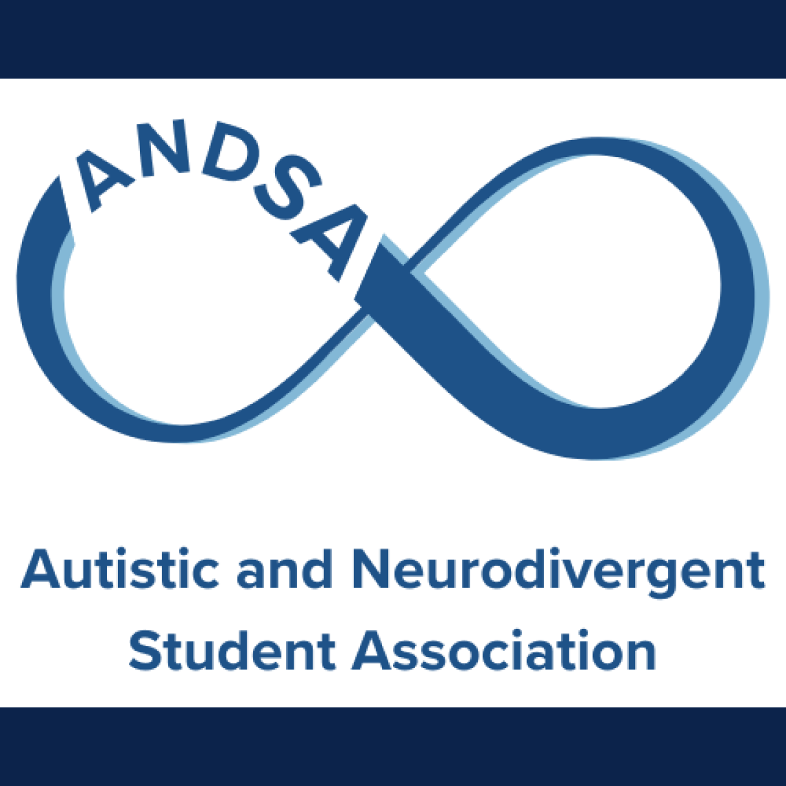Blue infinity symbol with words ANDSA Autistic and Neurodivergent Student Association