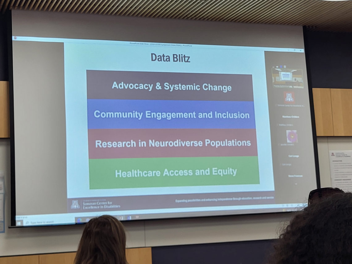 slide detailing the four categories of trainee presentations: advocacy & systemic change, community engagement & inclusion, research in neurodiverse populations, and healthcare access and equity