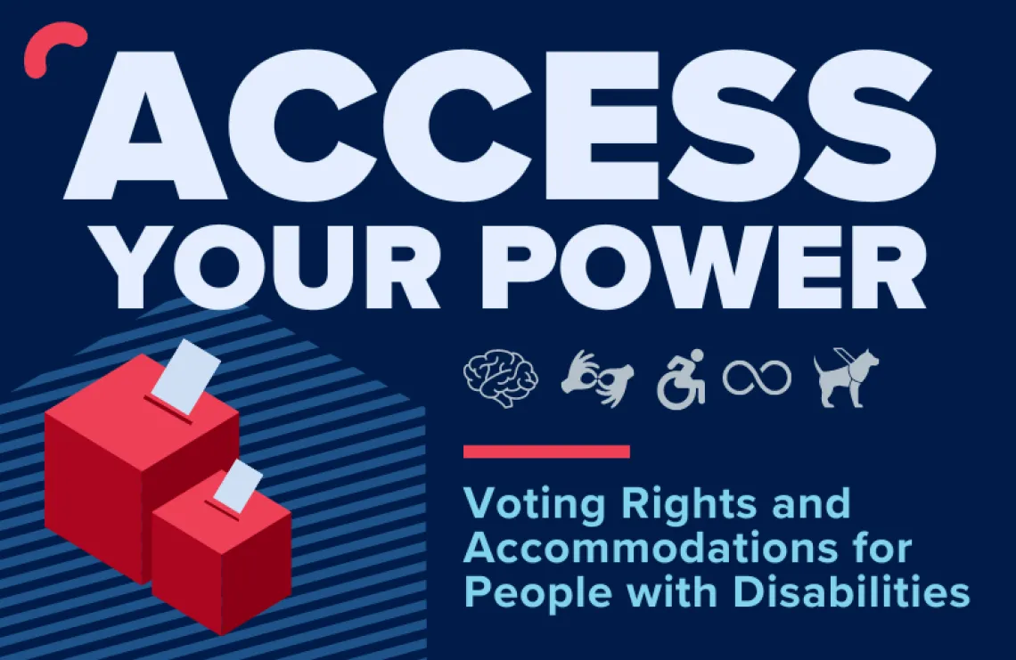 "Access Your Power: Voting Rights and Accommodations for People with Disabilities" next to a ballot box.