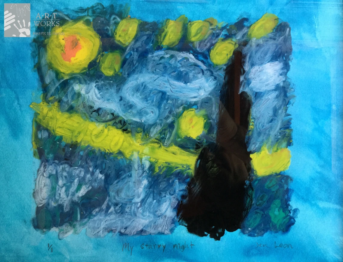 oil paint of starry night on glass