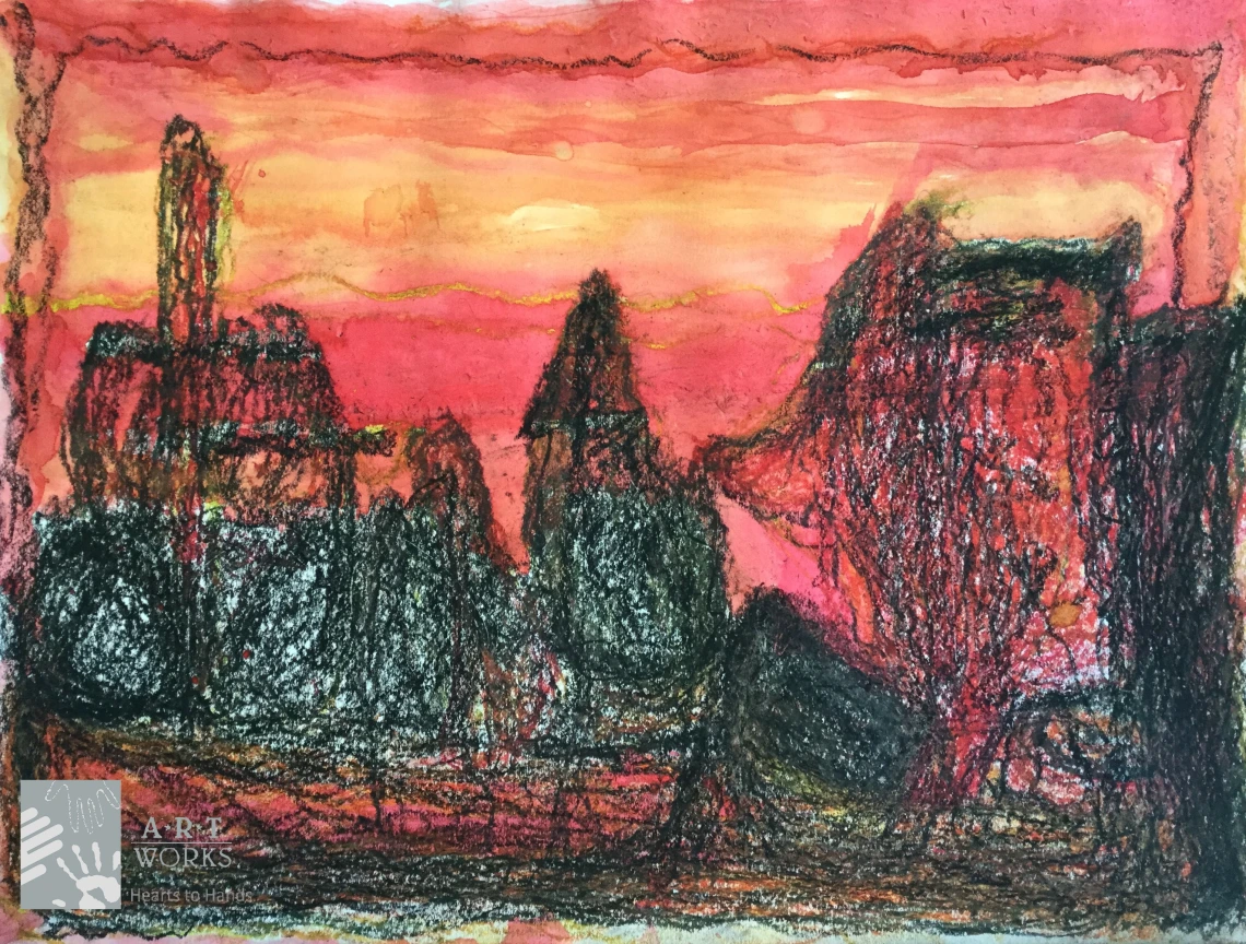 drawing of desert sunset