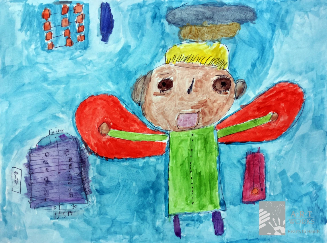 watercolor on paper of boy with wings