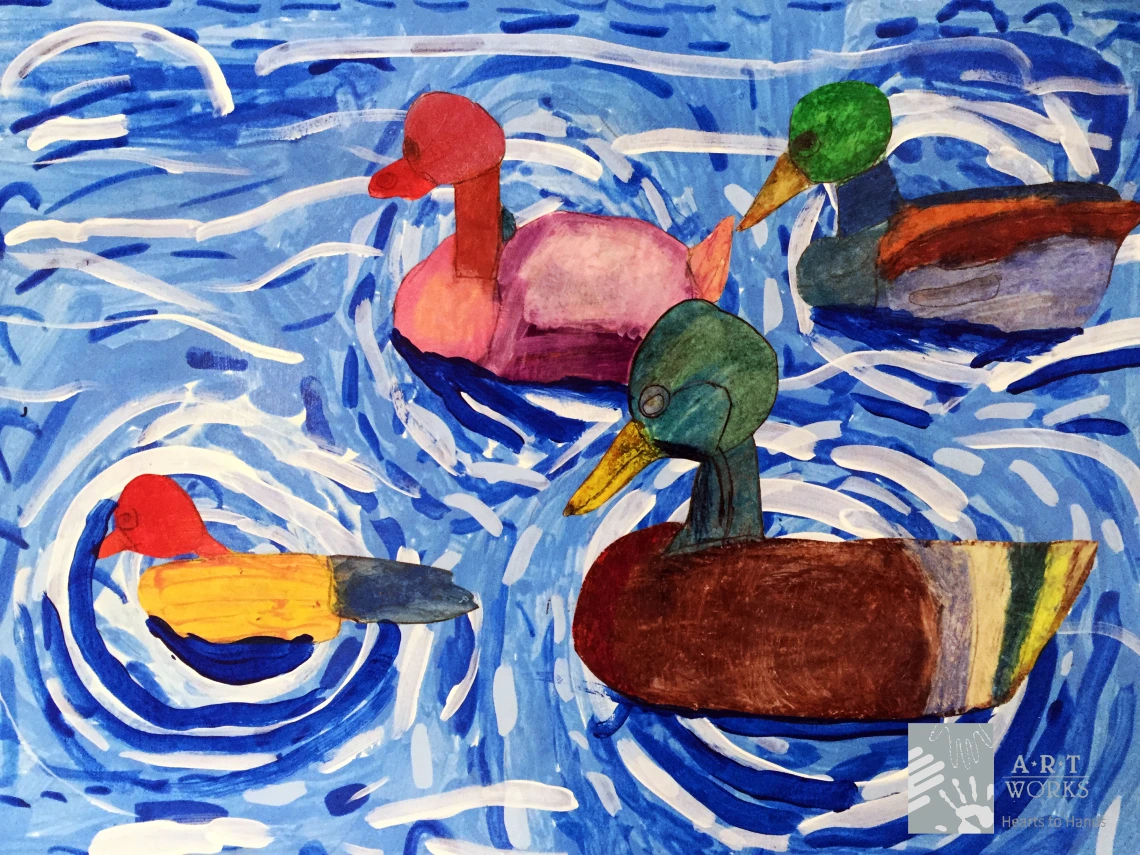 drawing on ducks in water