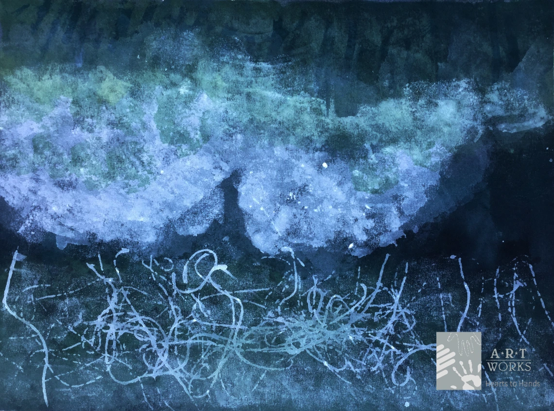 drawing of ocean and clouds