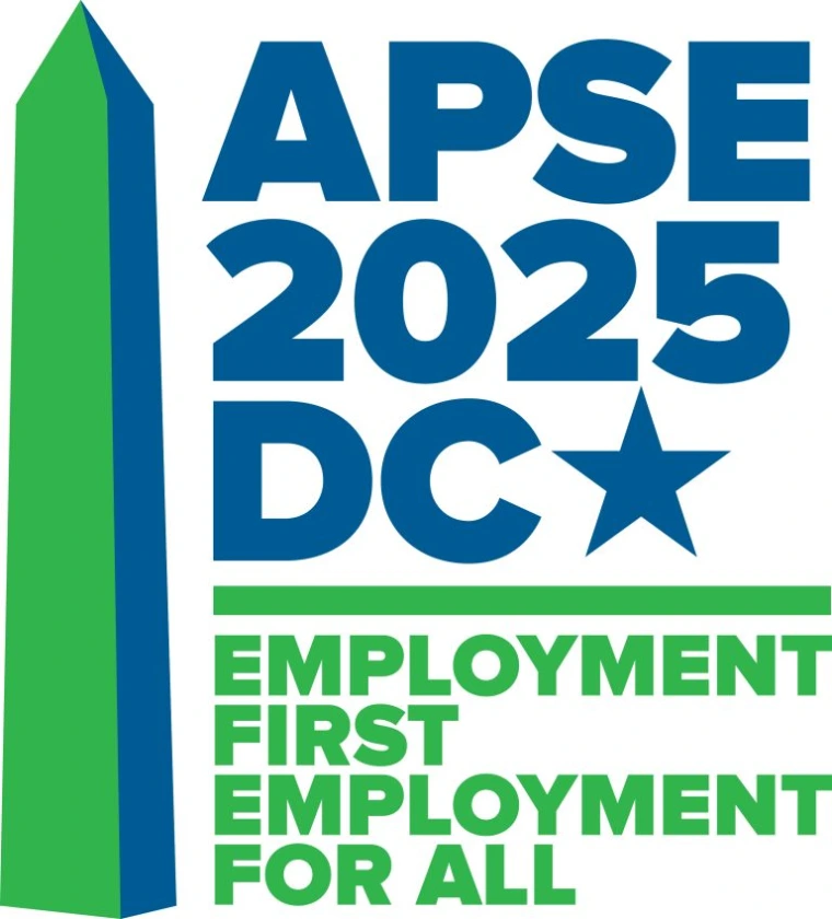 Logo for the APSE Employment First, Employment for All conference, which includes a stylized image of the Washington Monument. 