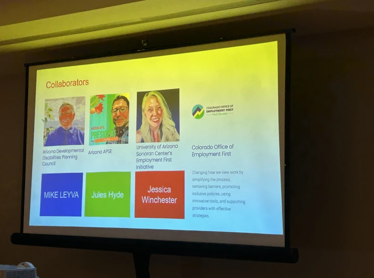 A slide from Jessica Winchester’s presentation introducing herself and her collaborators Mike Levya and Jules Hyde. 