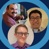 Three staff members' headshots on a circle graphic