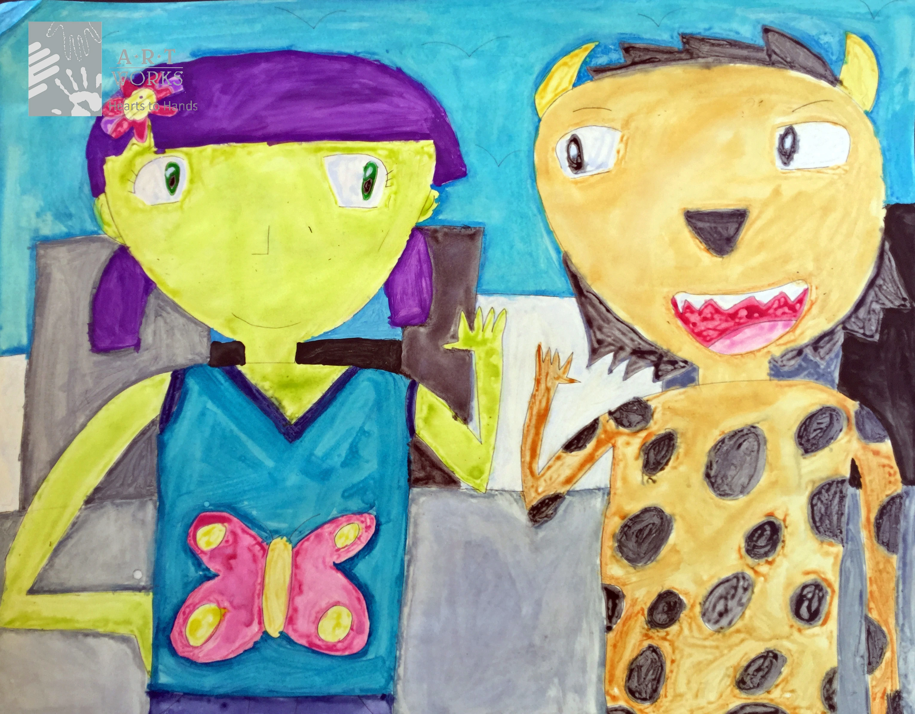 Water color of two characters on paper