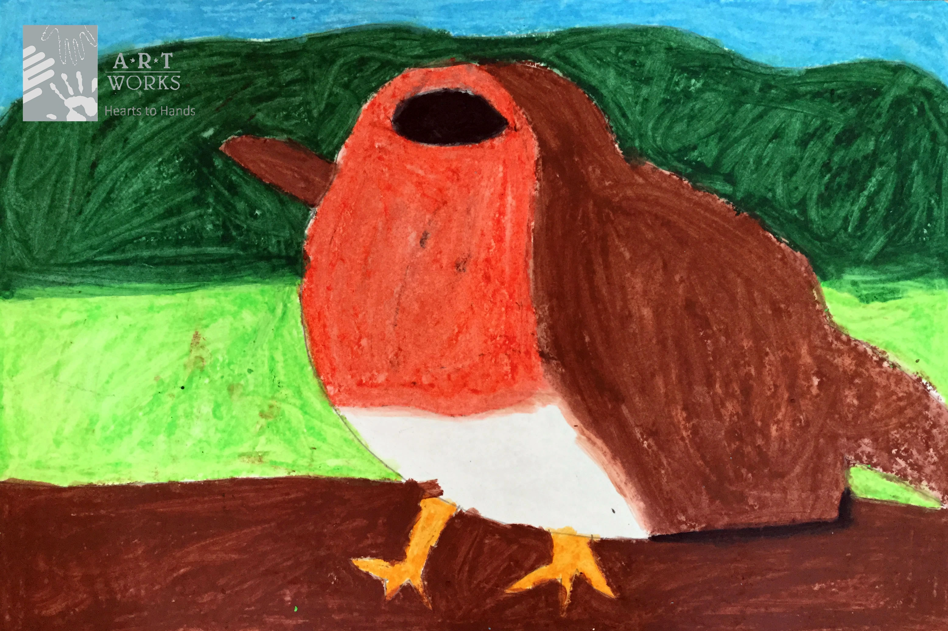 Pastel coloring of a robin