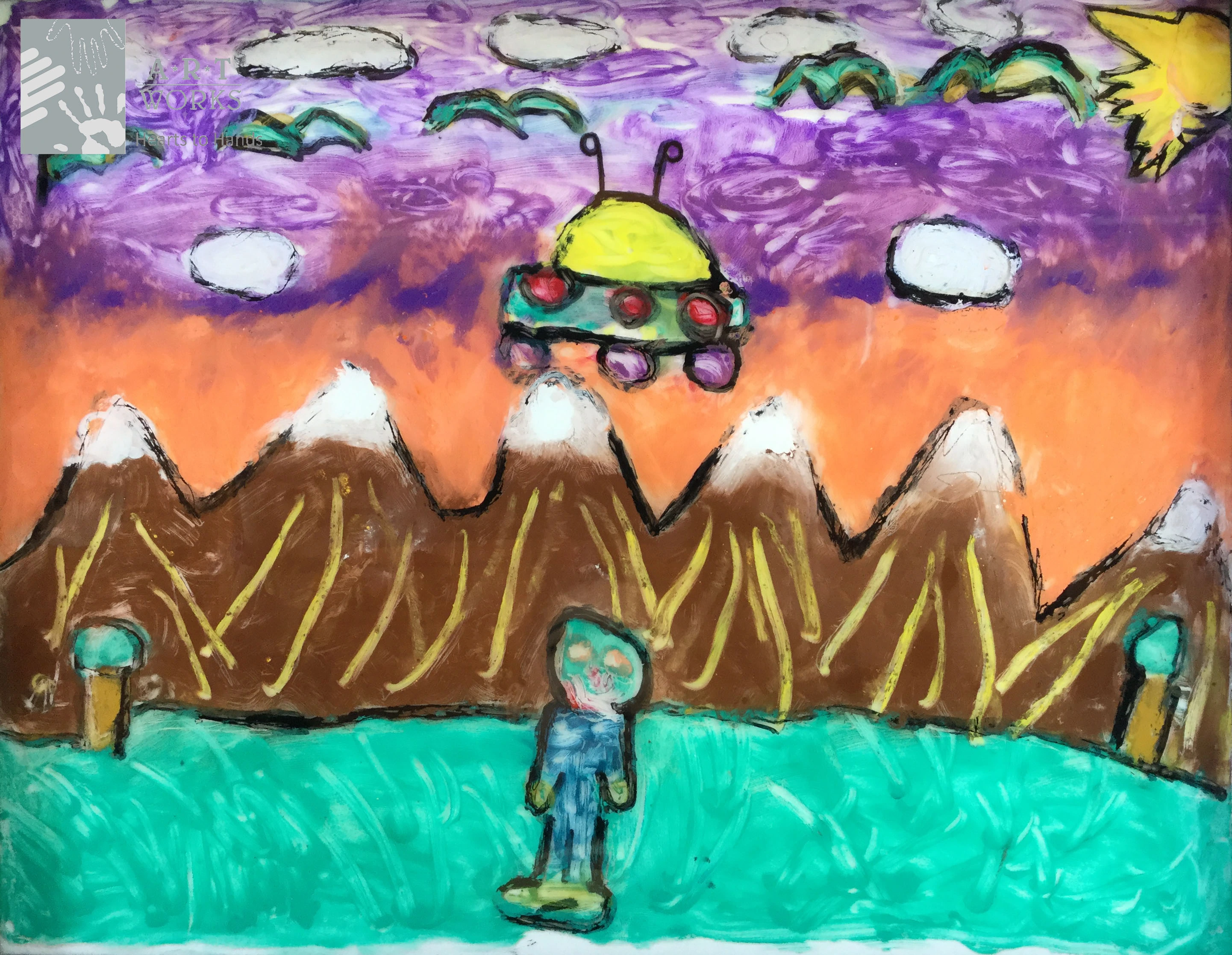 oil paint of alien invasion