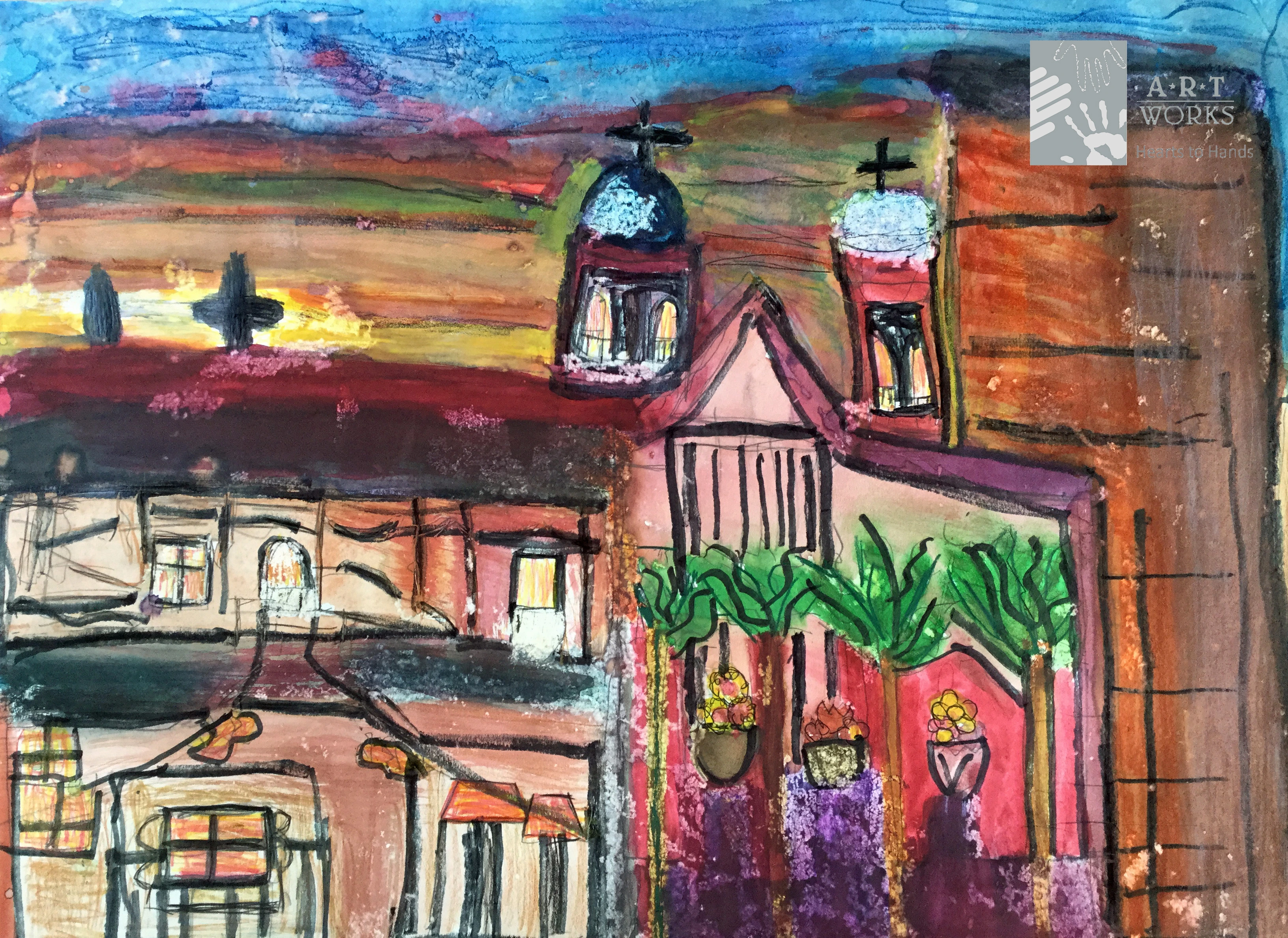 mixed media of a church