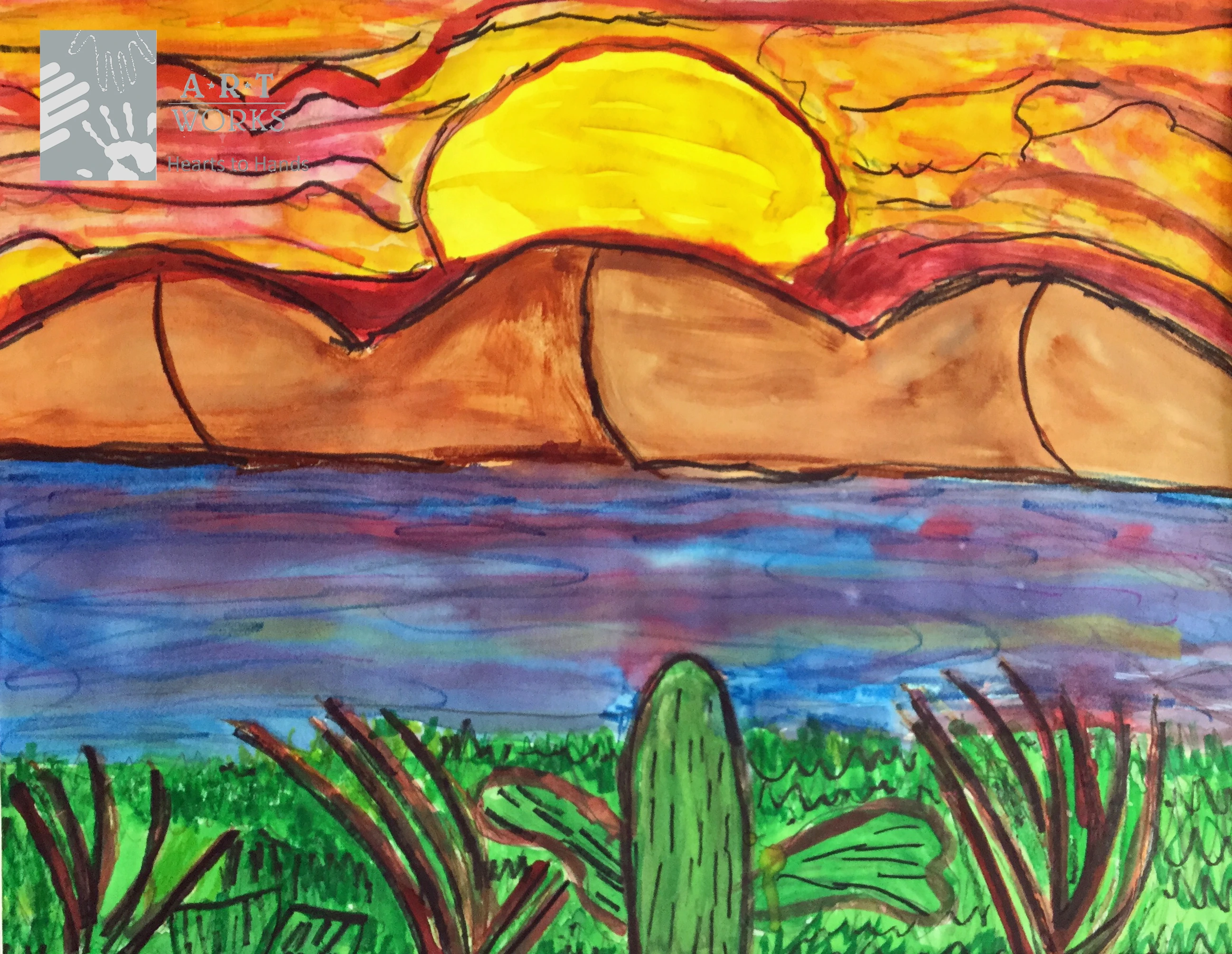 watercolor of sunset