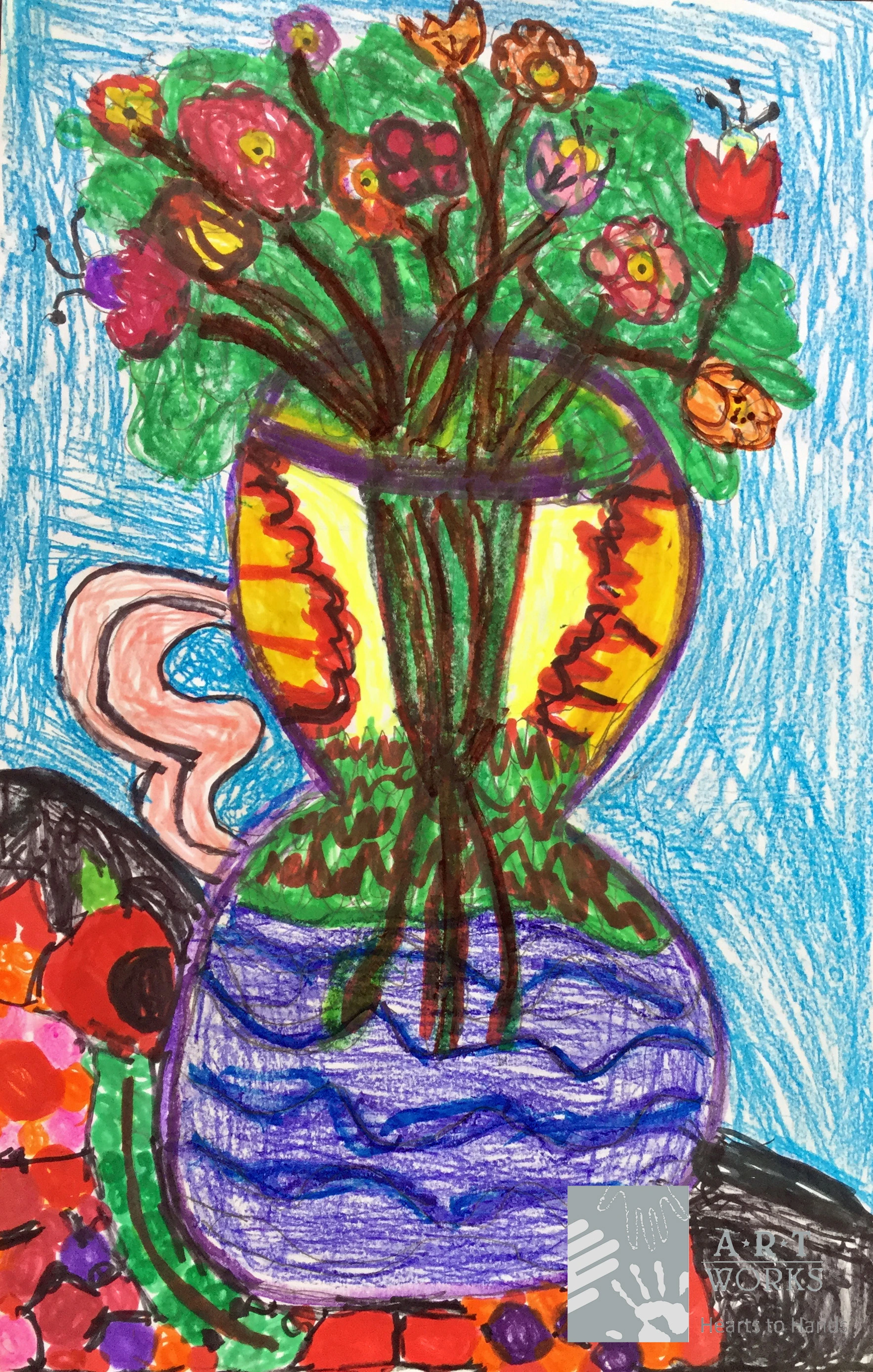 mixed media on flowers in vase