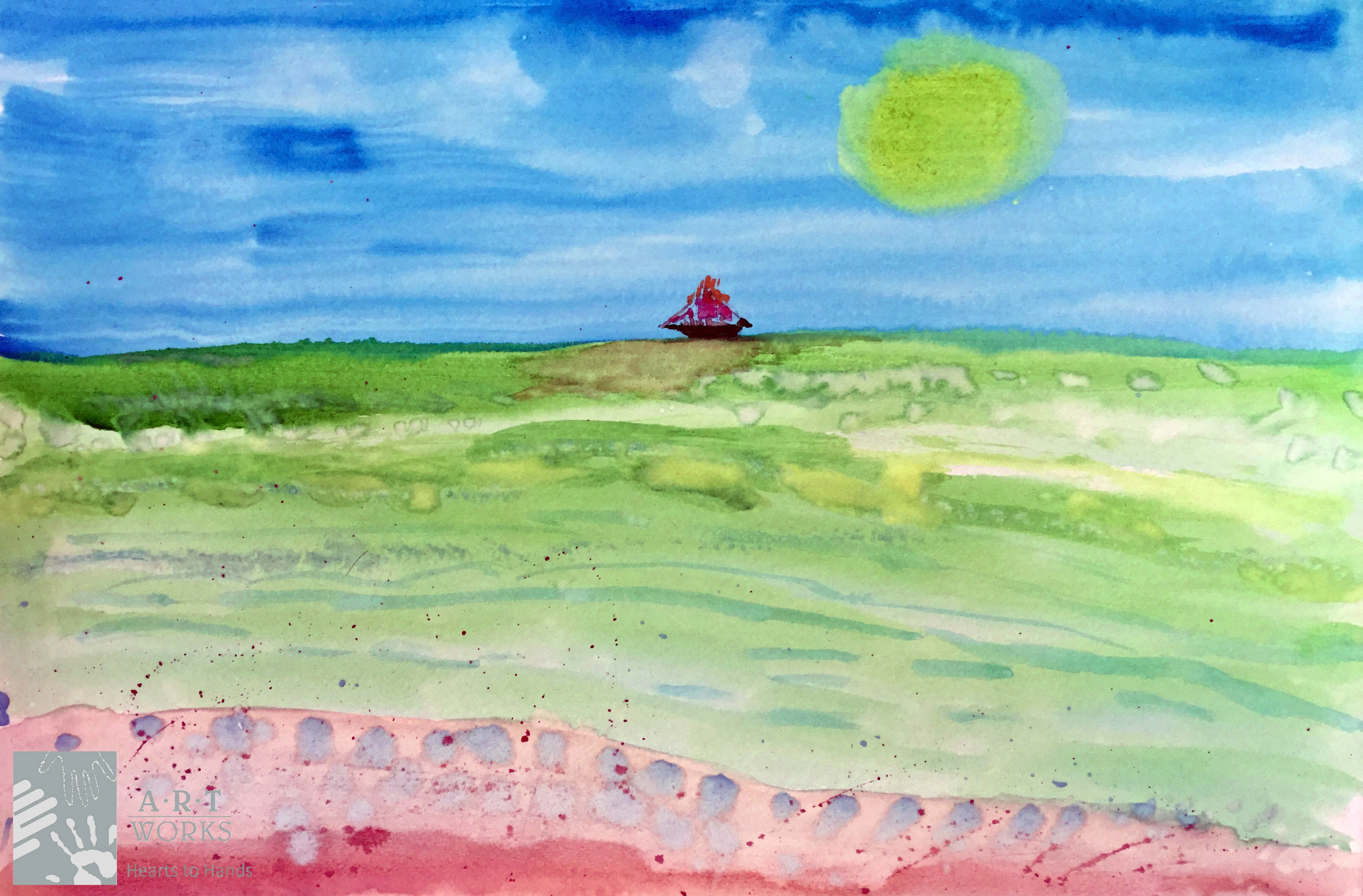 watercolor of sky and ocean