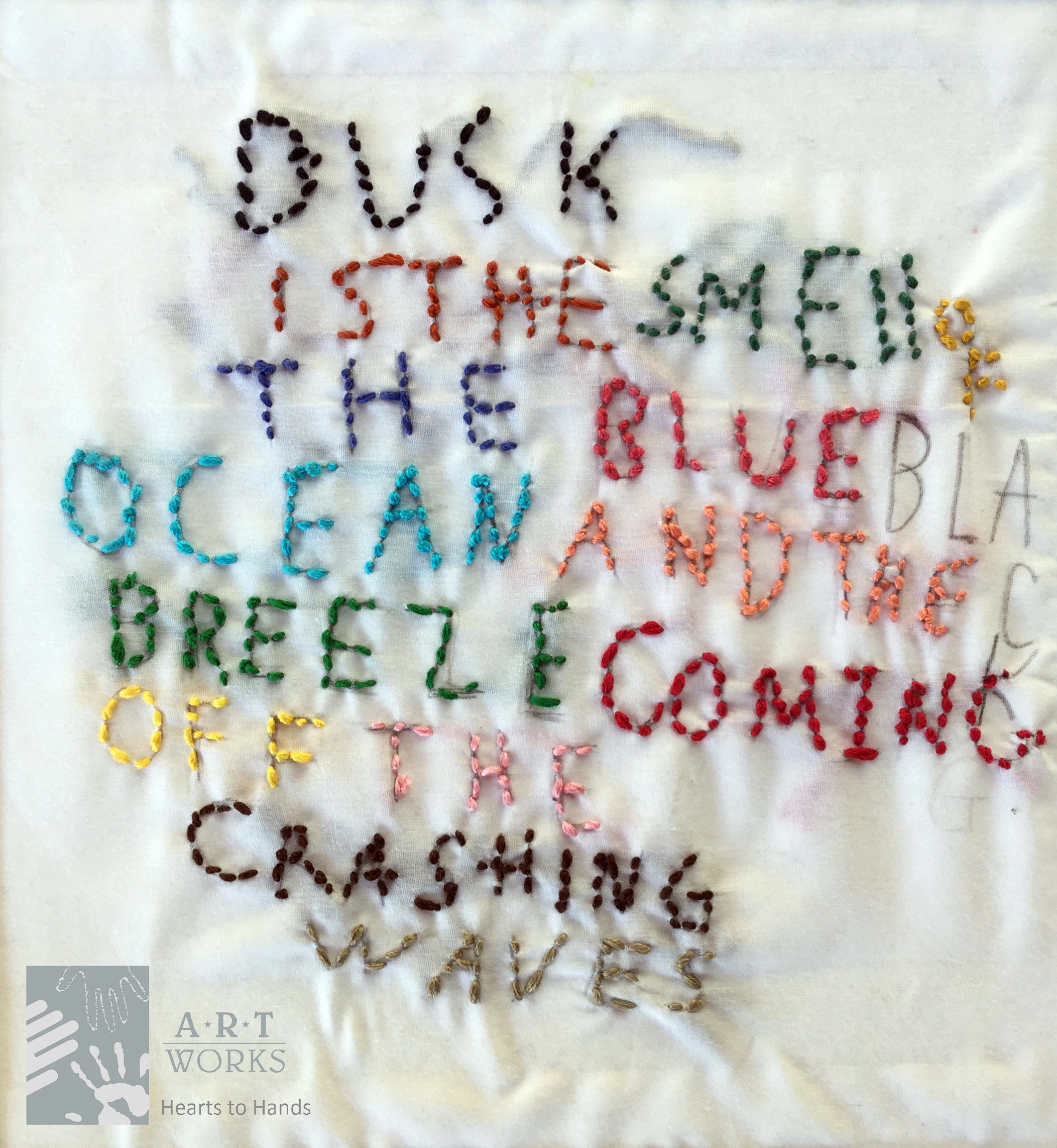 fabric with writing on it