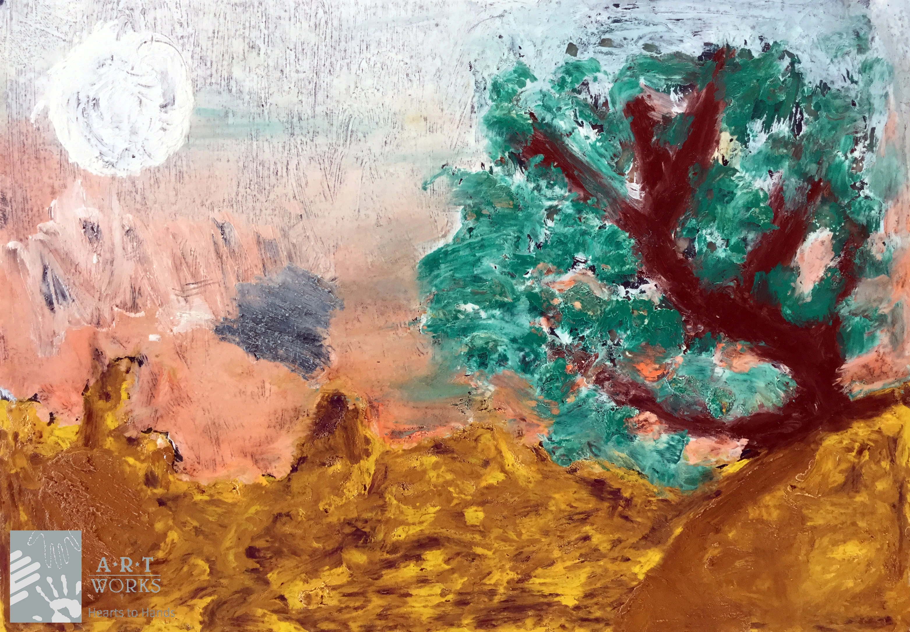 oil painting of tree and desert