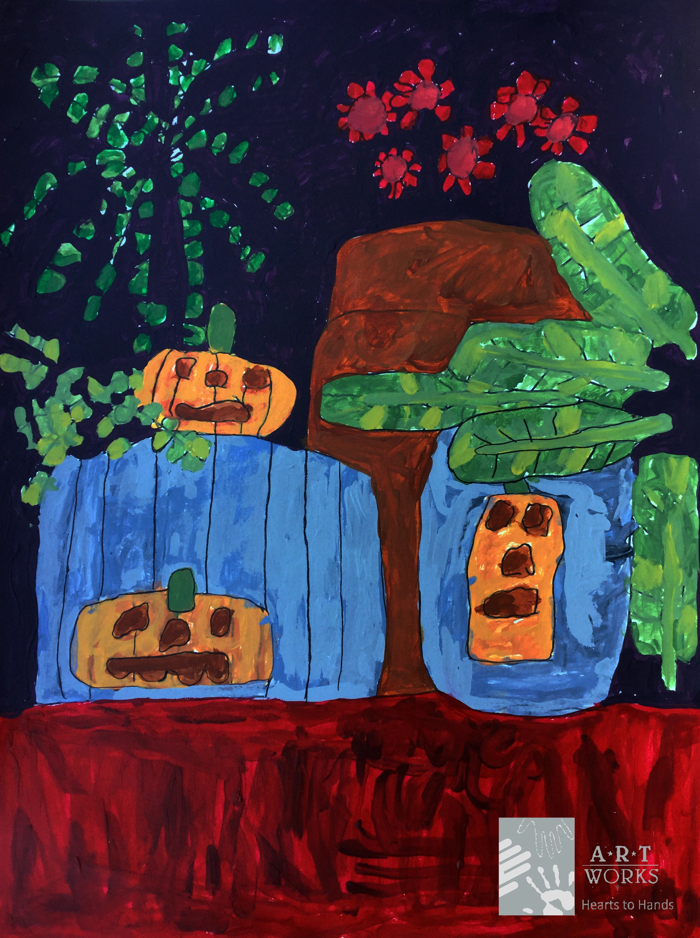 drawing of pumpkins and leaves