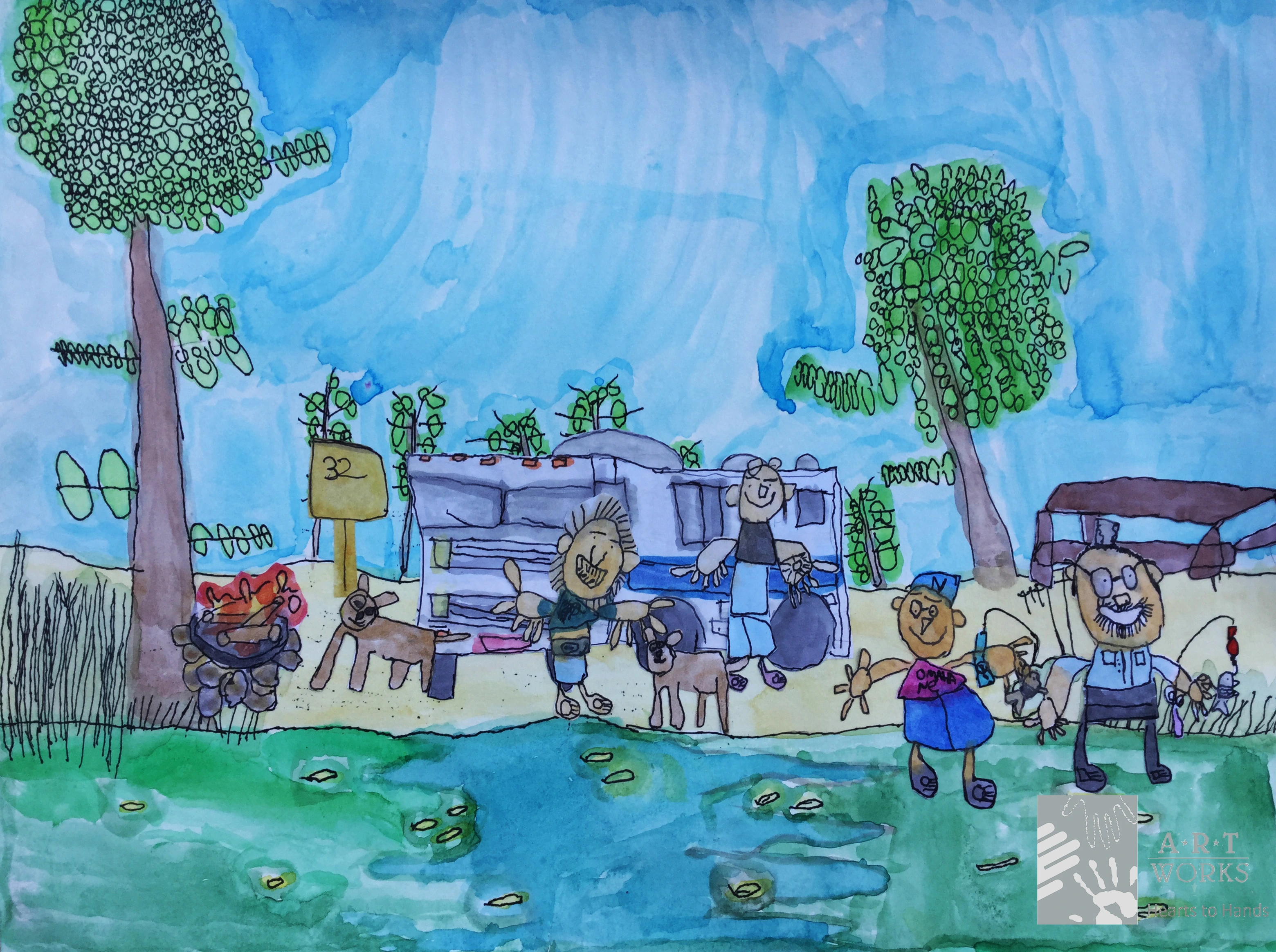 mixed media of a camping trip