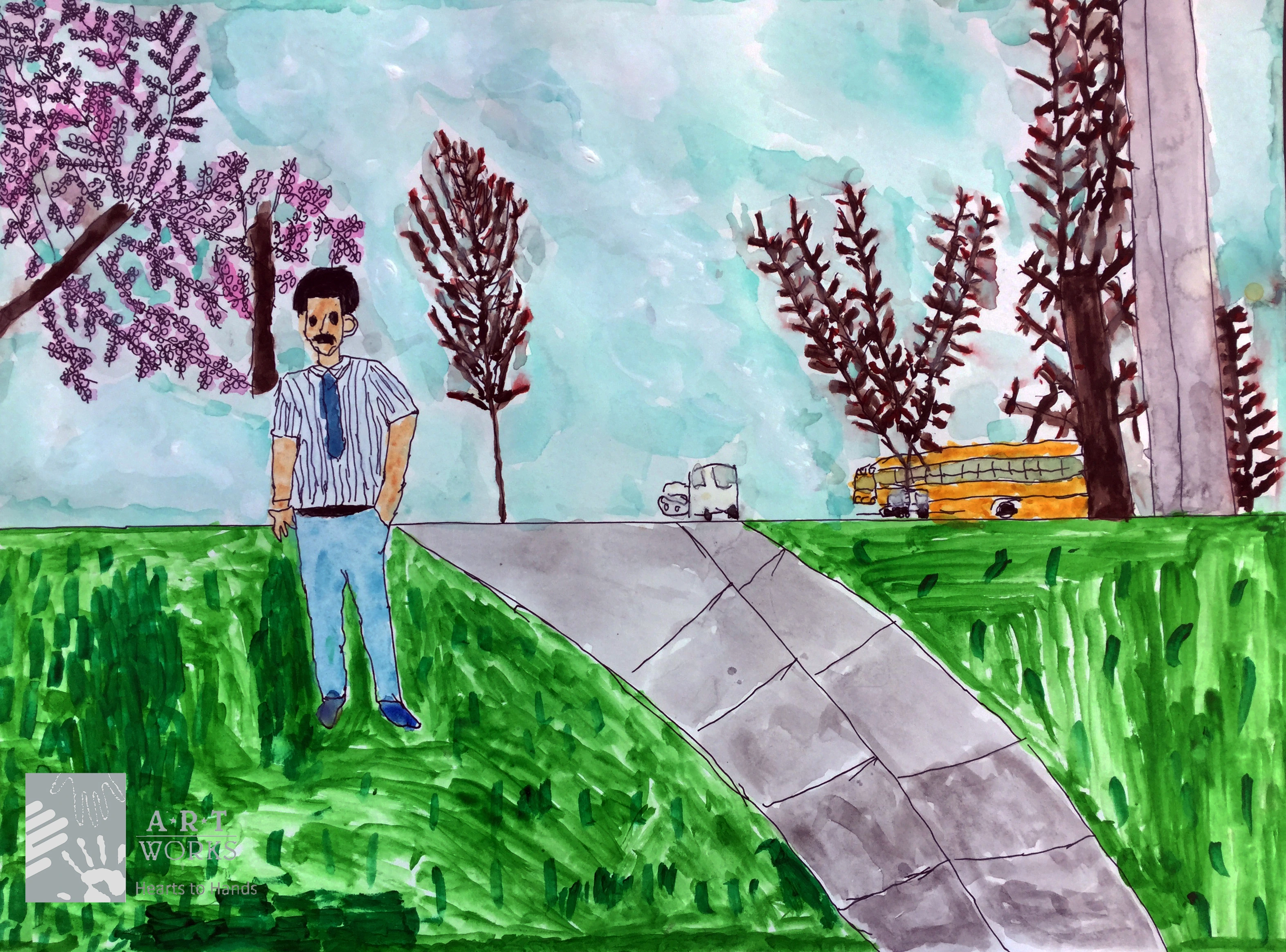 drawing of person standing in a park