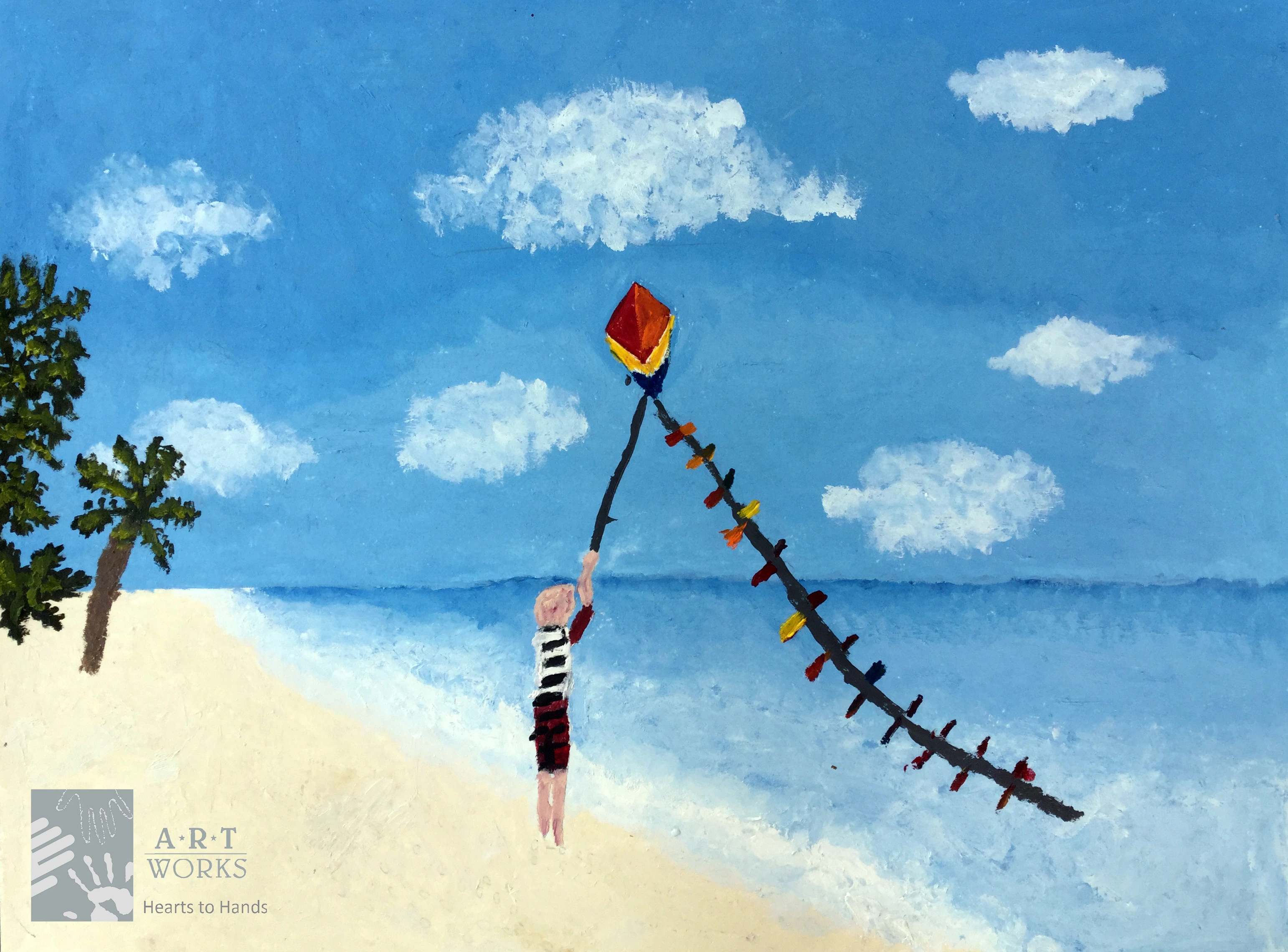 drawing of child flying a kite