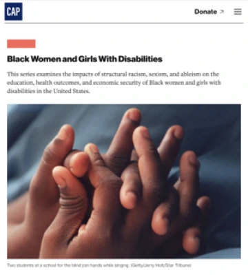 screenshot of a webpage by the Center for American Progress, titled "Black Women and Girls with Disabilities"