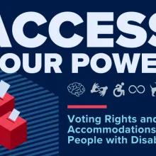 "Access Your Power: Voting Rights and Accommodations for People with Disabilities" next to a ballot box.