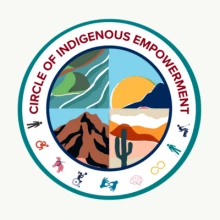 Circle of Indigenous Empowerment logo with four quadrants showing various climates and disability related icons around the perimeter