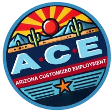 Arizona Customized Employment graphic illustrating an Arizona desert sunset.