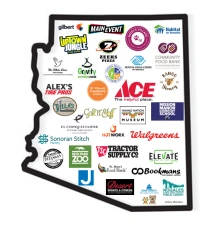 State Employment Partnerships Logo showing an outline of the state of Arizona with several different logos of partners within it.